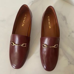 Coach Women's Burgundy Leather Loafers with Gold Hardware